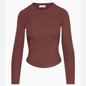 Babaton maroon wine burgundy knit‎ ribbed long sleeve top